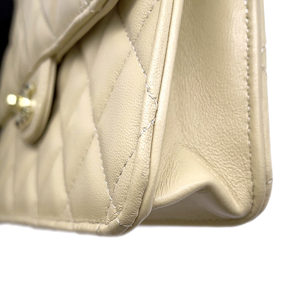 CHANEL Matelasse Top Handle Mini Chain Backpack Beige Lambskin