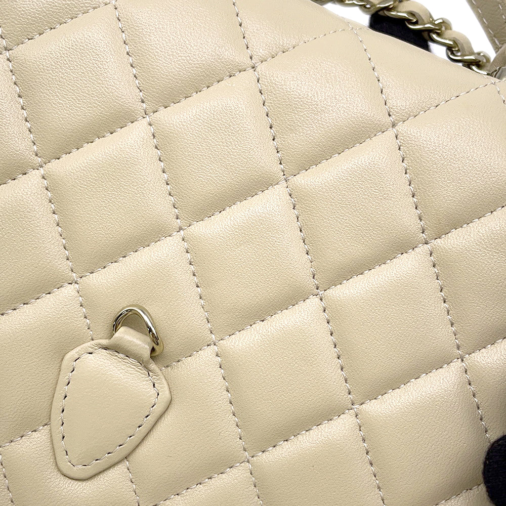CHANEL Matelasse Top Handle Mini Chain Backpack Beige Lambskin