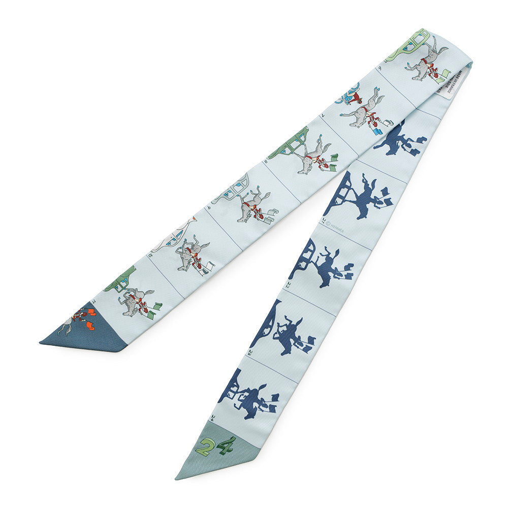 HERMES Twilly HERMES Parade Hermes Parade Blue Gacier/Vert Amond/Gold Silk100%
