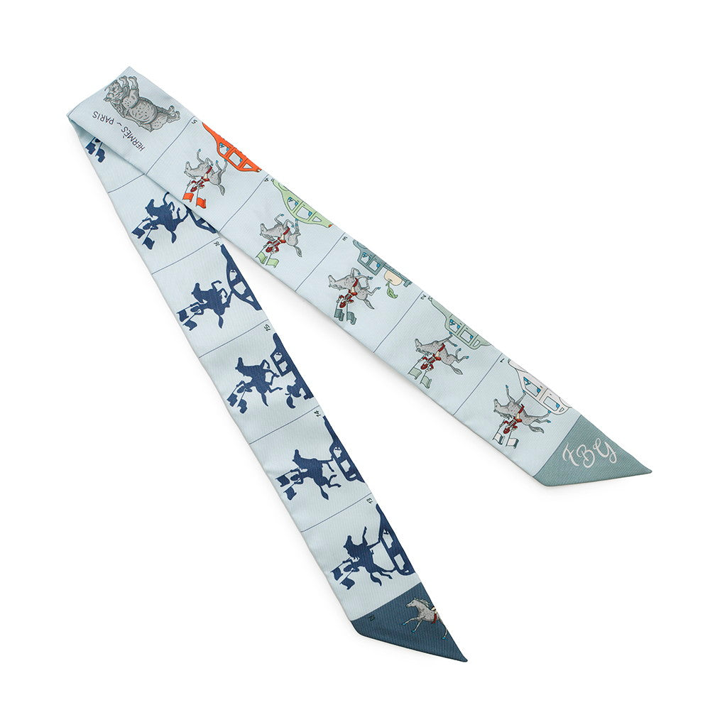 HERMES Twilly HERMES Parade Hermes Parade Blue Gacier/Vert Amond/Gold Silk100%
