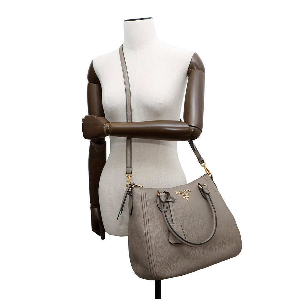 PRADA 2WAYHandbag Greige1BC032 Leather