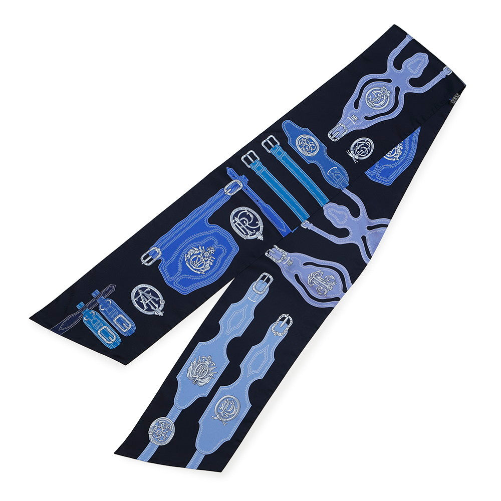 HERMES Maxi Twilly Belt Black/Blue Silk100%