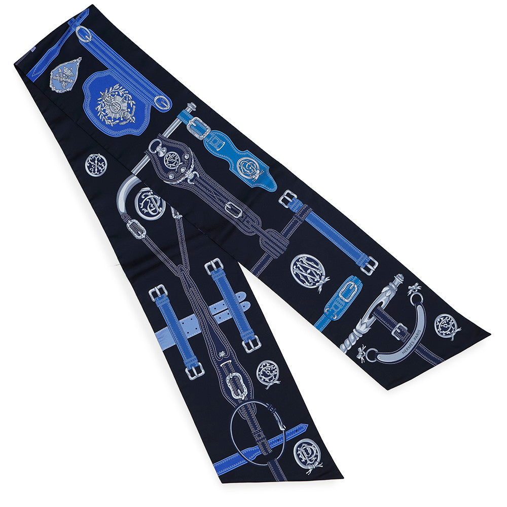 HERMES Maxi Twilly Belt Black/Blue Silk100%