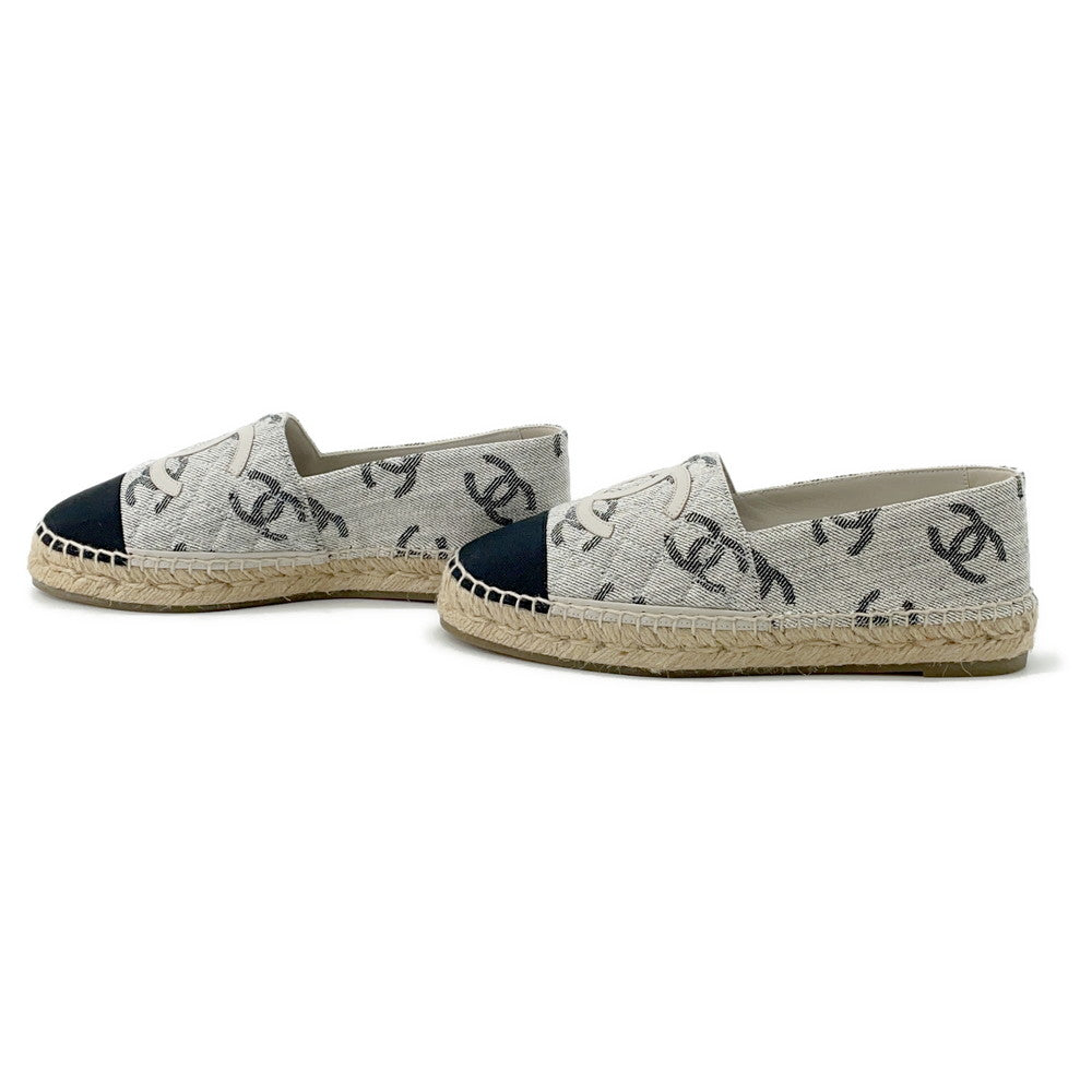 CHANEL CC Logo espadrilles Gray/BlackG39028 Canvas Leather Size 38C