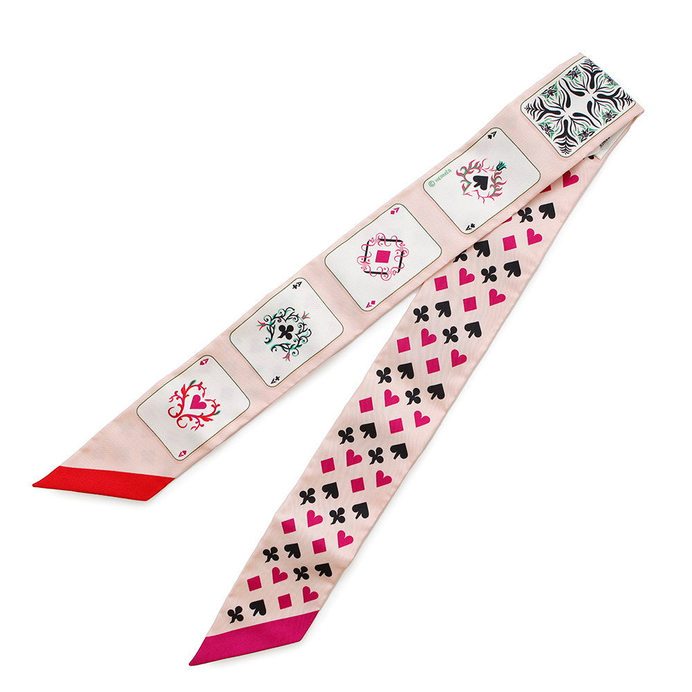 HERMES Twilly Jeu de Cartes Playing Cards Rose Nacre/Fuchsia/Rouge Silk100%