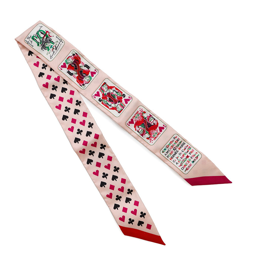 HERMES Twilly Jeu de Cartes Playing Cards Rose Nacre/Fuchsia/Rouge Silk100%