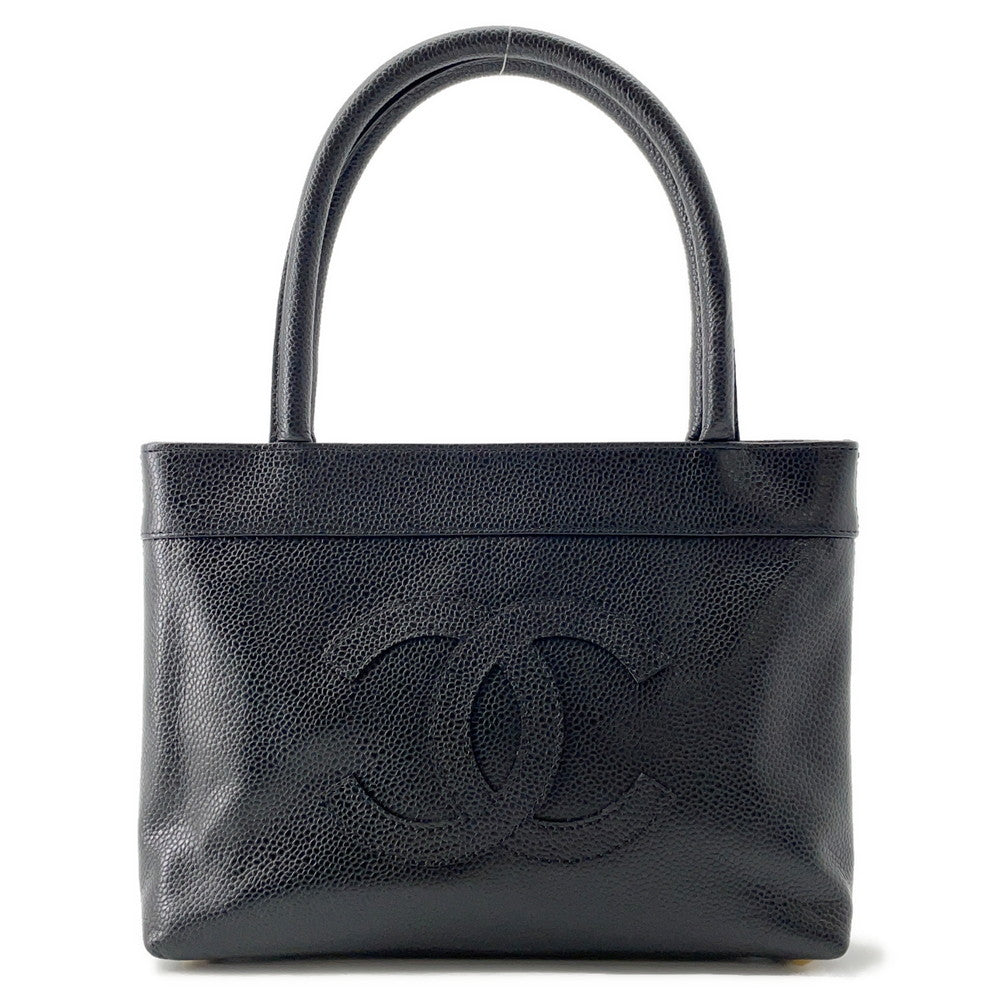 CHANEL CC Logo Handbag Black Caviar Leather