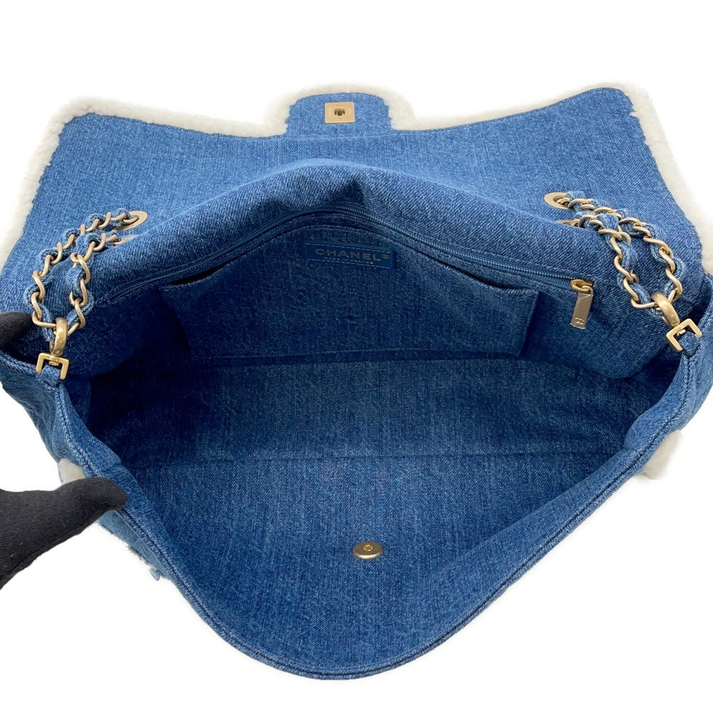CHANEL Egyptian Line Chain Shoulder Bag Blue Denim Mouton