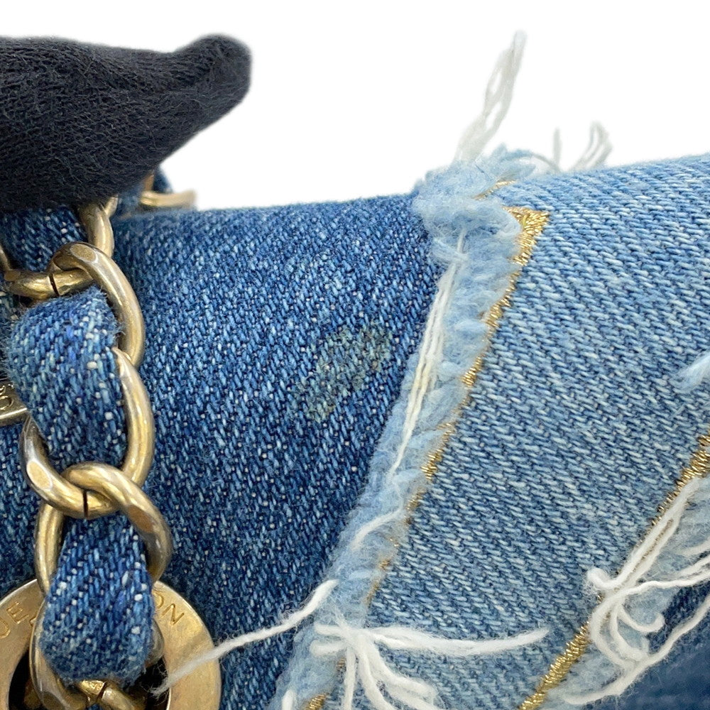 CHANEL Egyptian Line Chain Shoulder Bag Blue Denim Mouton