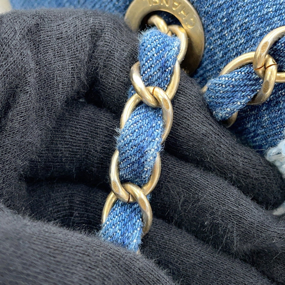 CHANEL Egyptian Line Chain Shoulder Bag Blue Denim Mouton