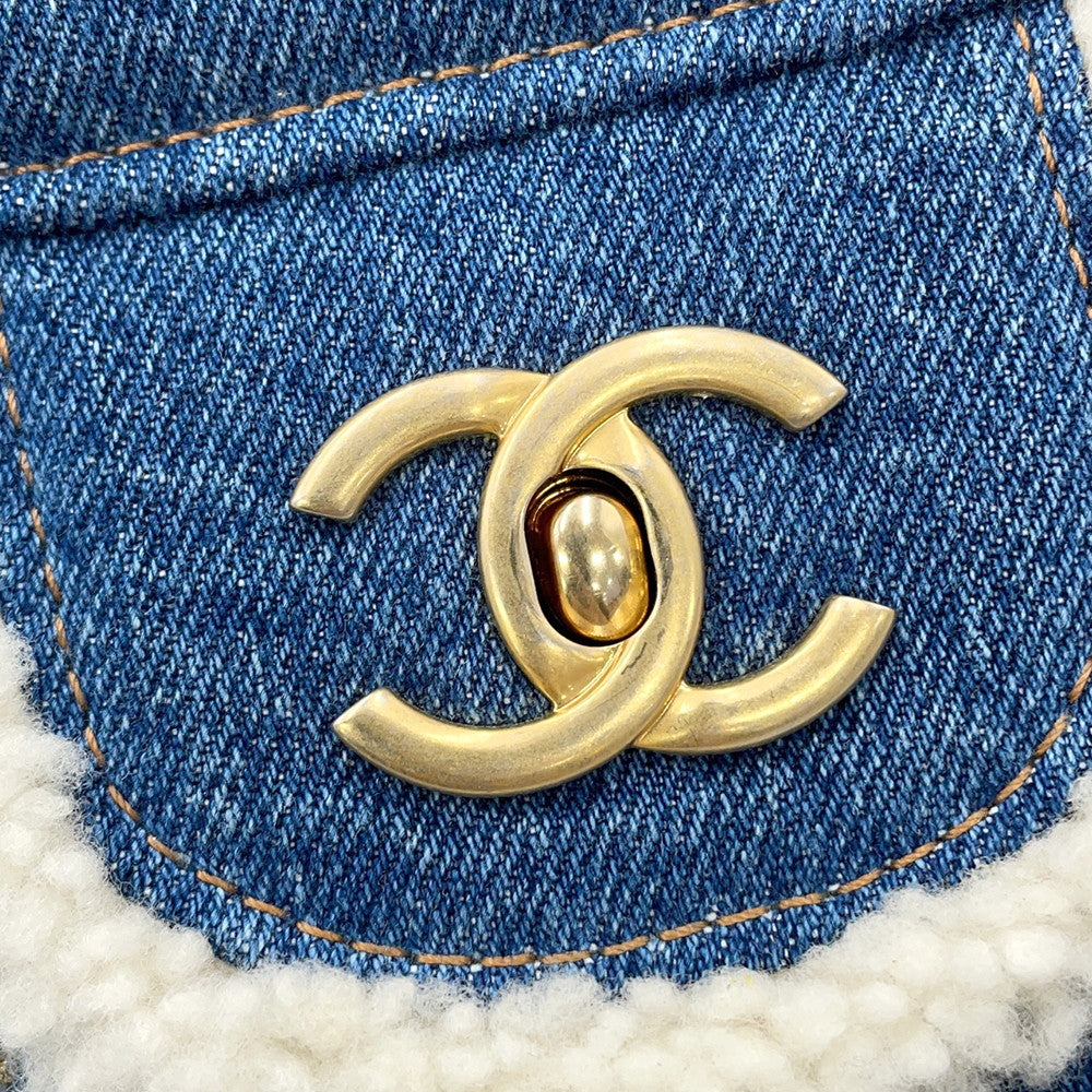 CHANEL Egyptian Line Chain Shoulder Bag Blue Denim Mouton