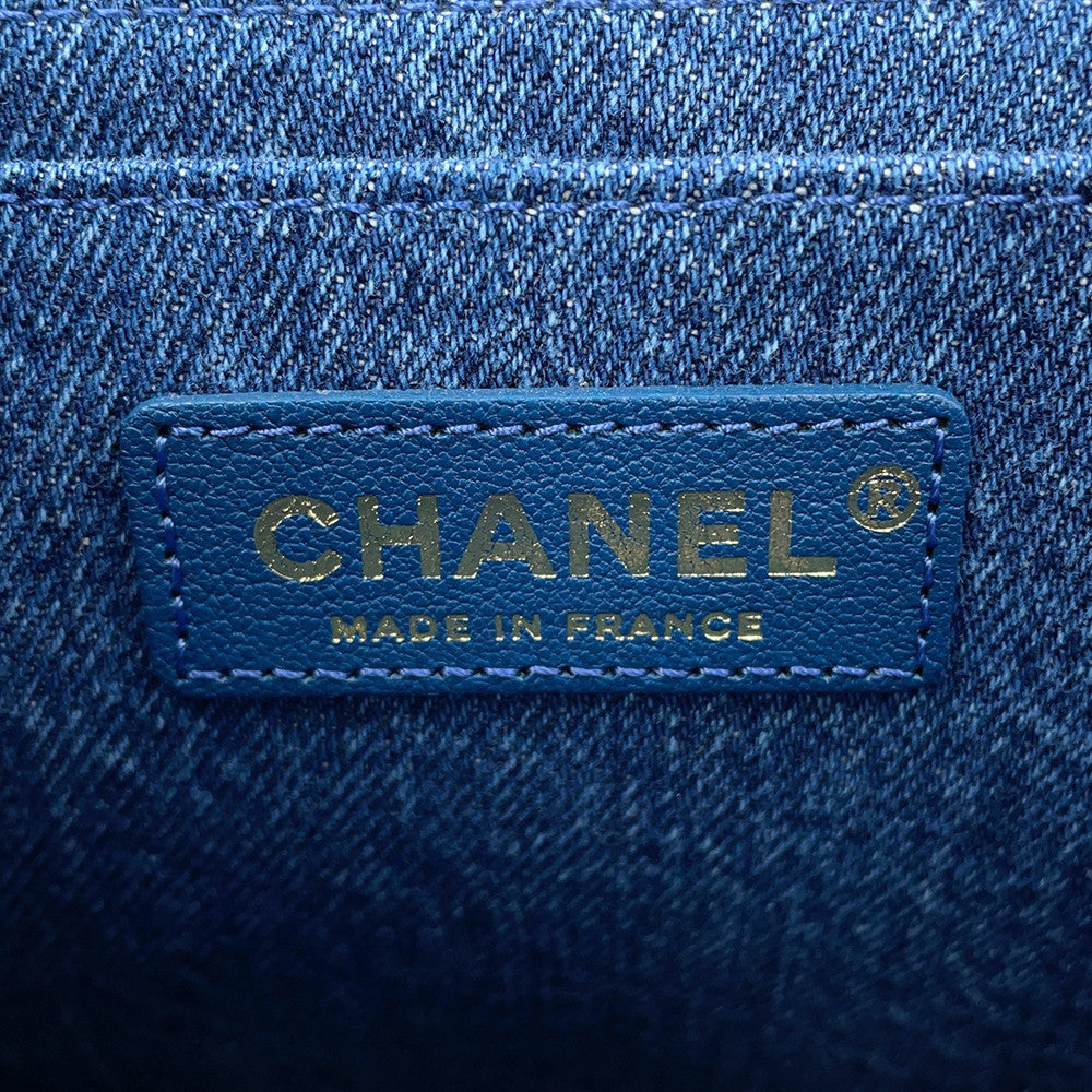 CHANEL Egyptian Line Chain Shoulder Bag Blue Denim Mouton