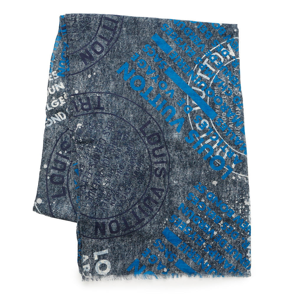 LOUIS VUITTON Stole Stole Denim Stamps Navy/Blue/WhiteM78539 Cotton67% Hemp33%
