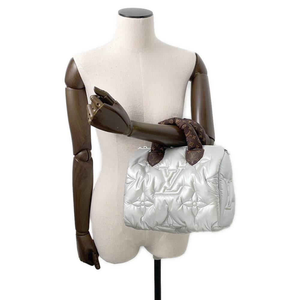 LOUIS VUITTON Speedy Bandouliere SilverM20973 Recycled MetallicNylon Monogram Size 25