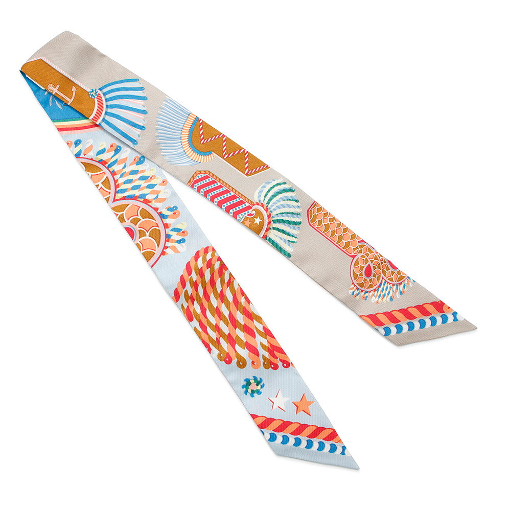 HERMES Twilly Scarf Epaulettes de Gala Blue Ciel/Rouge/JauneH063983S Silk 100%