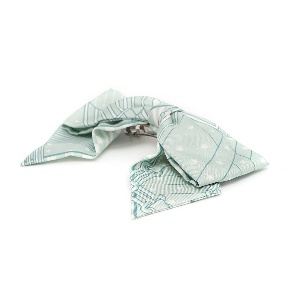 HERMES HERMES Ribbon Barrette Grenelle PM Size PM Green Silk