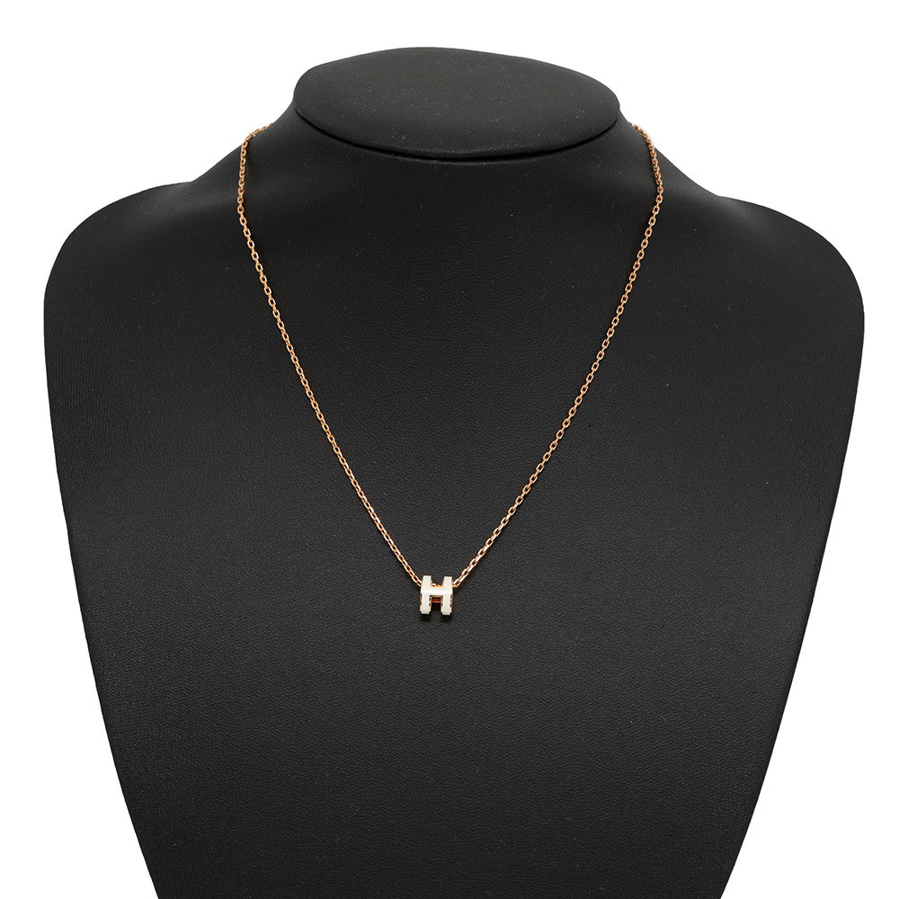 HERMES Pop Ash Necklace Size Mini White Metal Lacquer