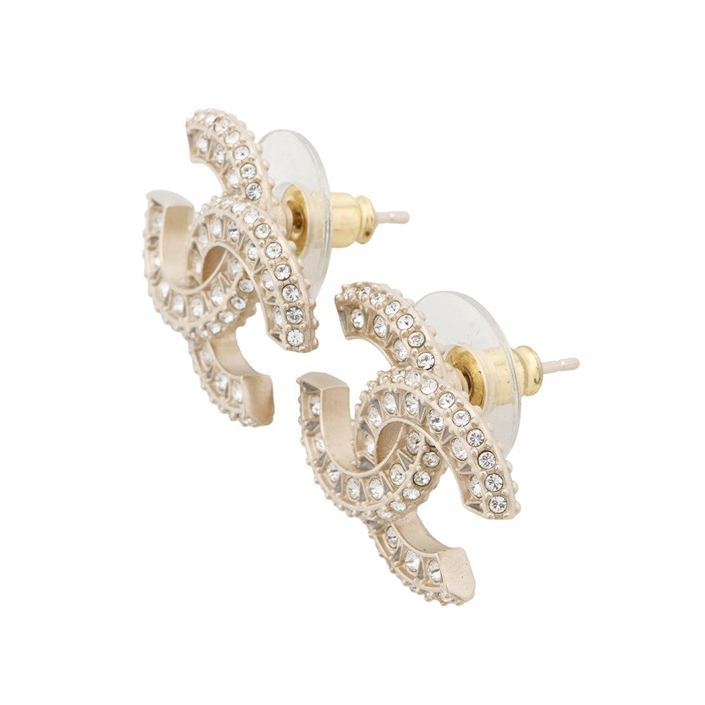 CHANEL CC Logo EarringsA86504 Gold Plated Rhinestone