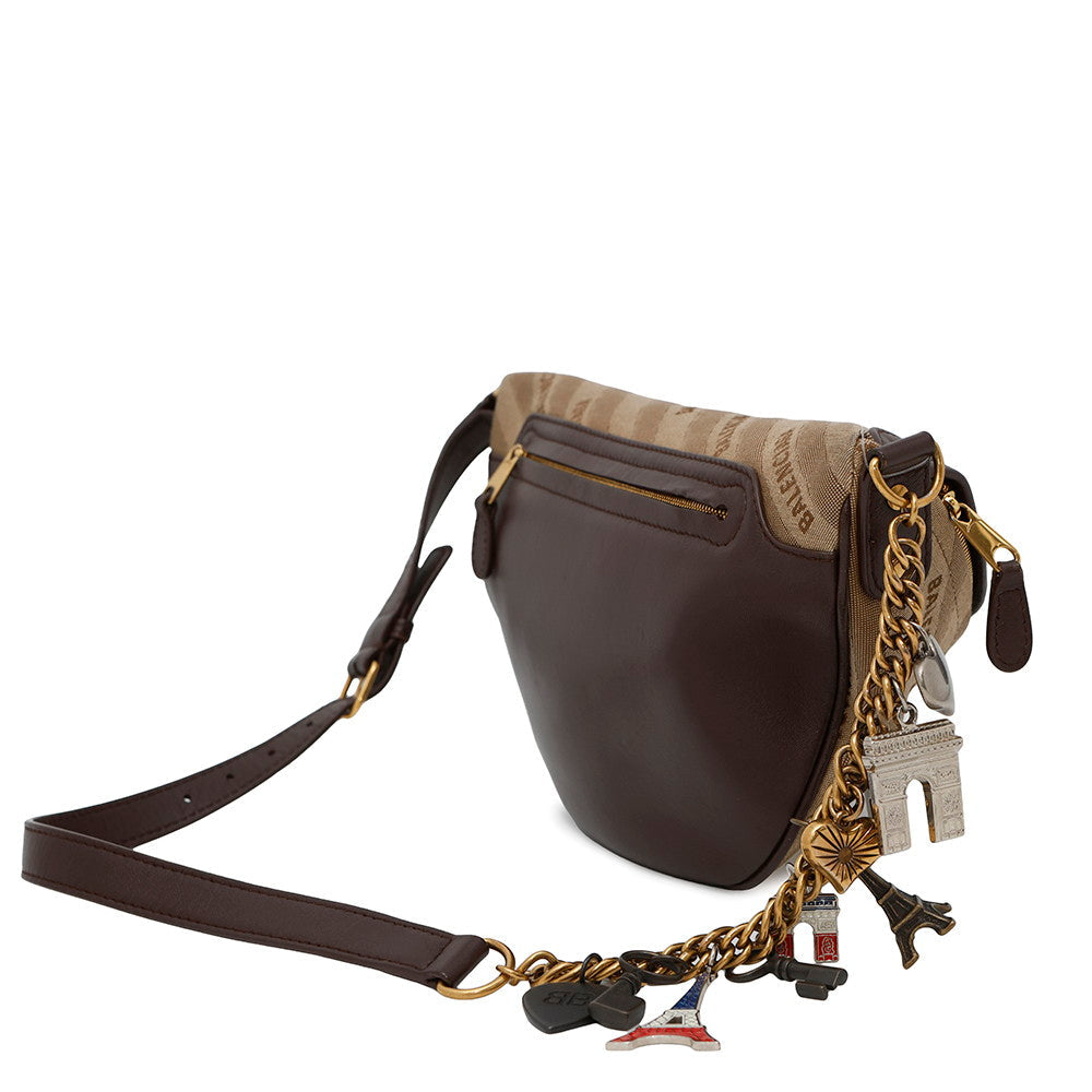 BALENCIAGA Souvenir Crossbody Bag Beige/Brown551550 Canvas Leather Size XS