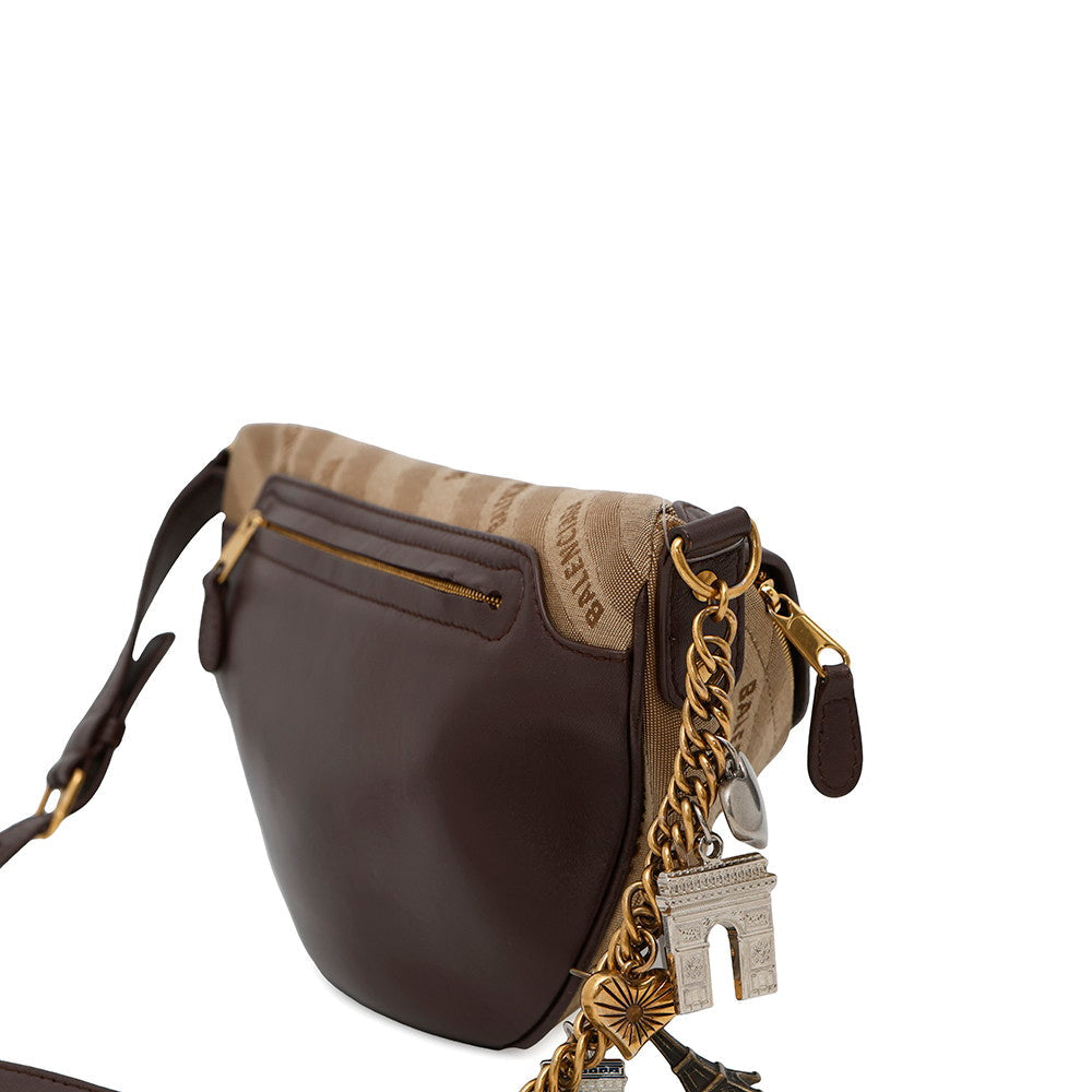 BALENCIAGA Souvenir Crossbody Bag Beige/Brown551550 Canvas Leather Size XS