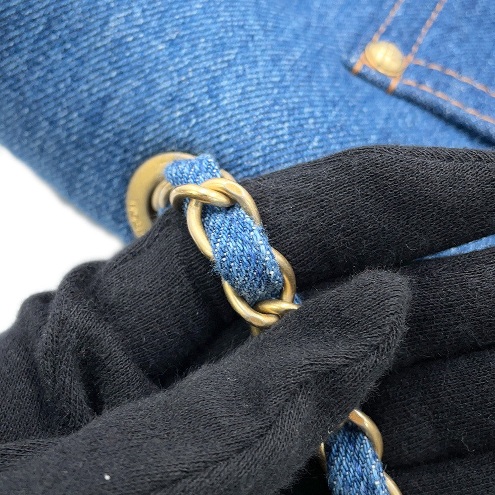 CHANEL Egyptian Line Single Flap Chain Shoulder Blue Denim Mouton