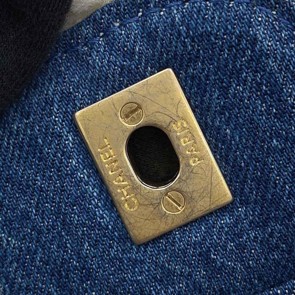 CHANEL Egyptian Line Single Flap Chain Shoulder Blue Denim Mouton