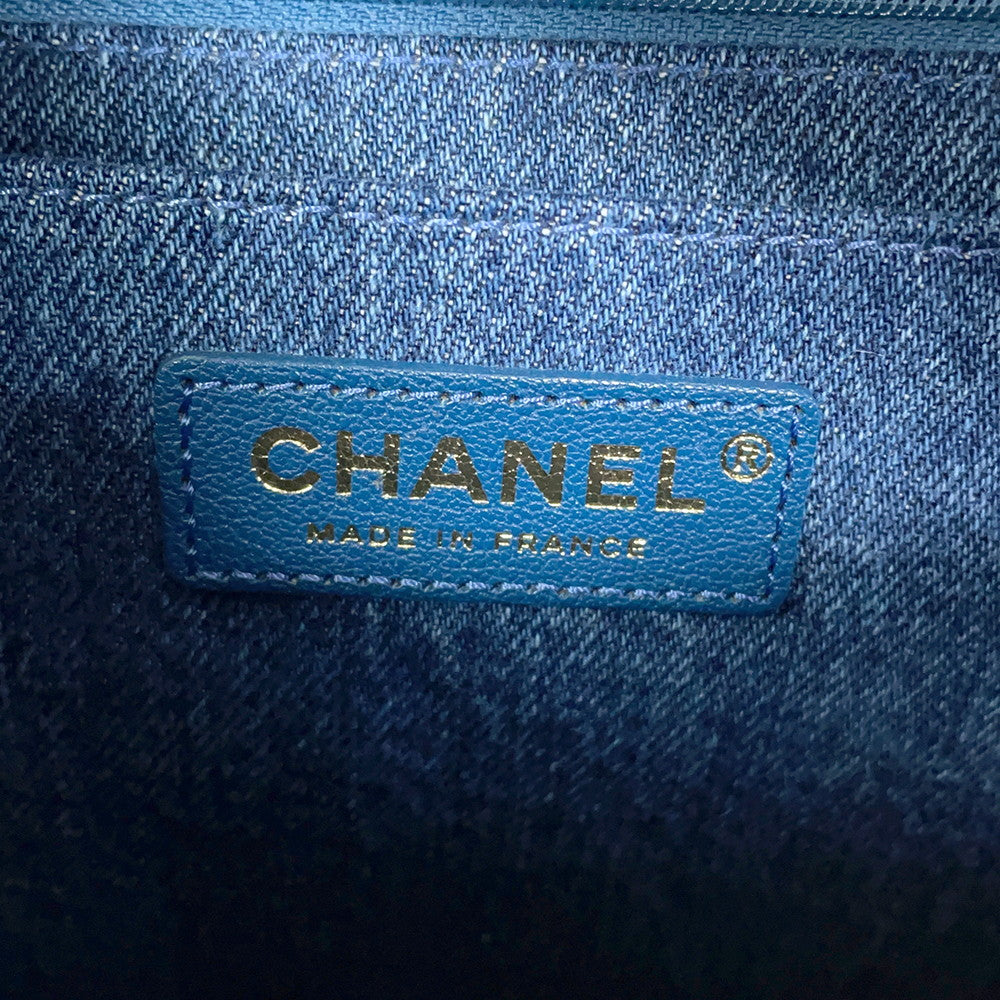 CHANEL Egyptian Line Single Flap Chain Shoulder Blue Denim Mouton