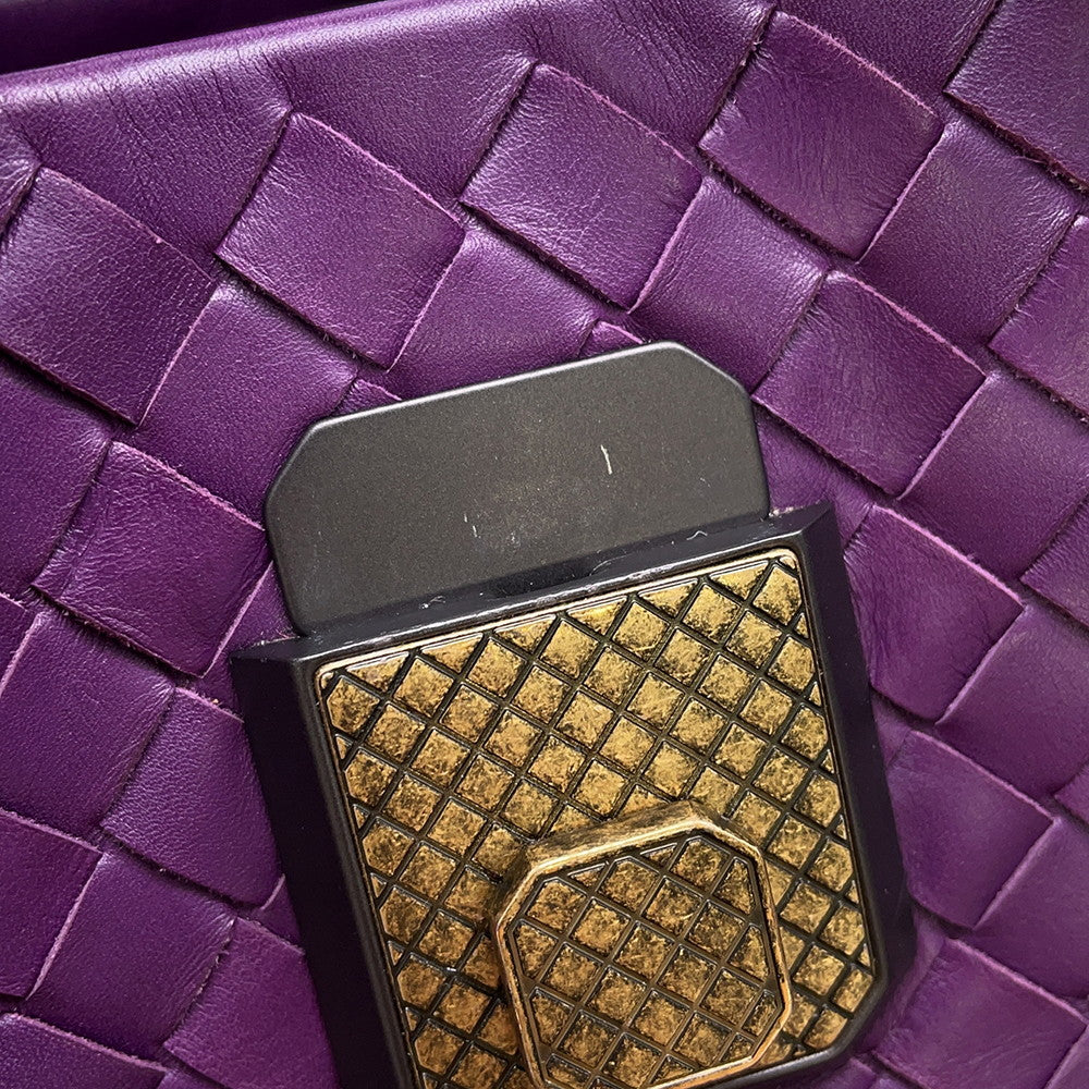 Bottega Veneta INTRECCIATO Roma Handbag Purple489509 INTRECCIATOLeather Size Small