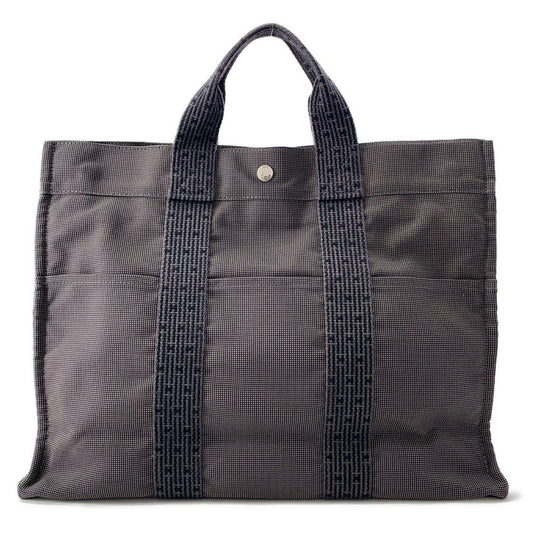 HERMES Her Line Tote Gray Nylon Canvas Size MM