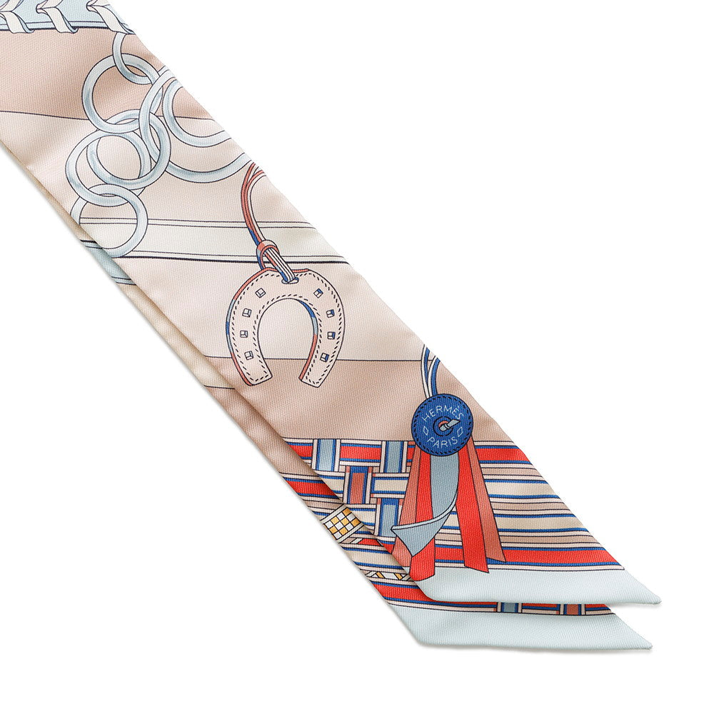 HERMES Twilly Ma Le and Bag Charm Rose Poudre/Blue Gacier/Rouge Silk100%