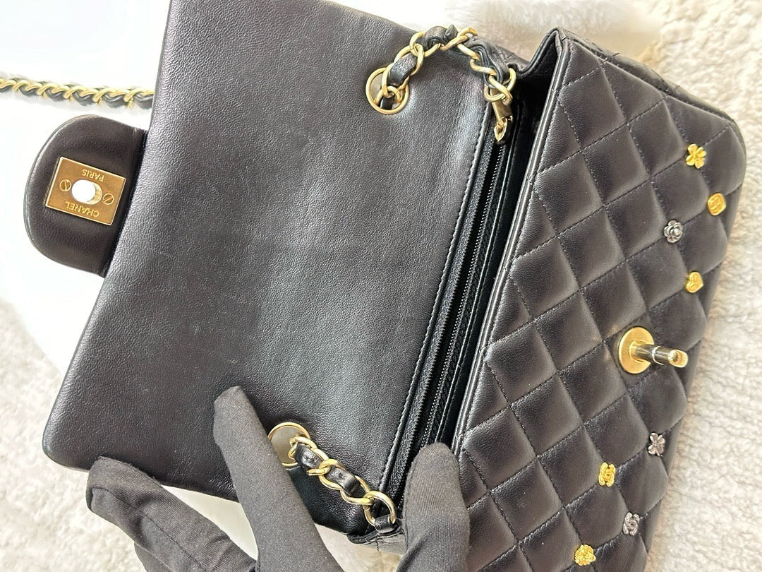 Chanel Mini Rectangular Lambskin Quilted Studded Flap Black
