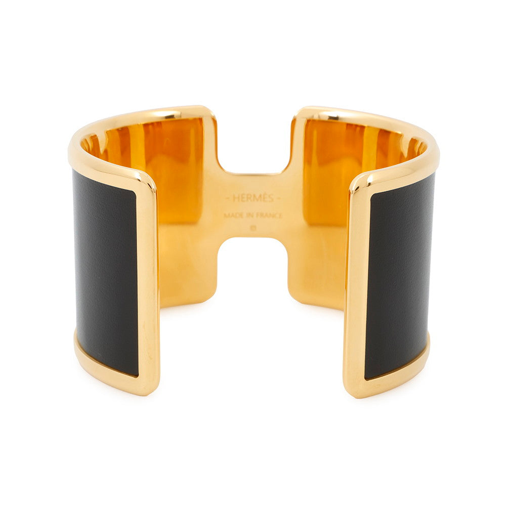 HERMES Olympus Bangle Size T3 Black Box Calf Leather Metal