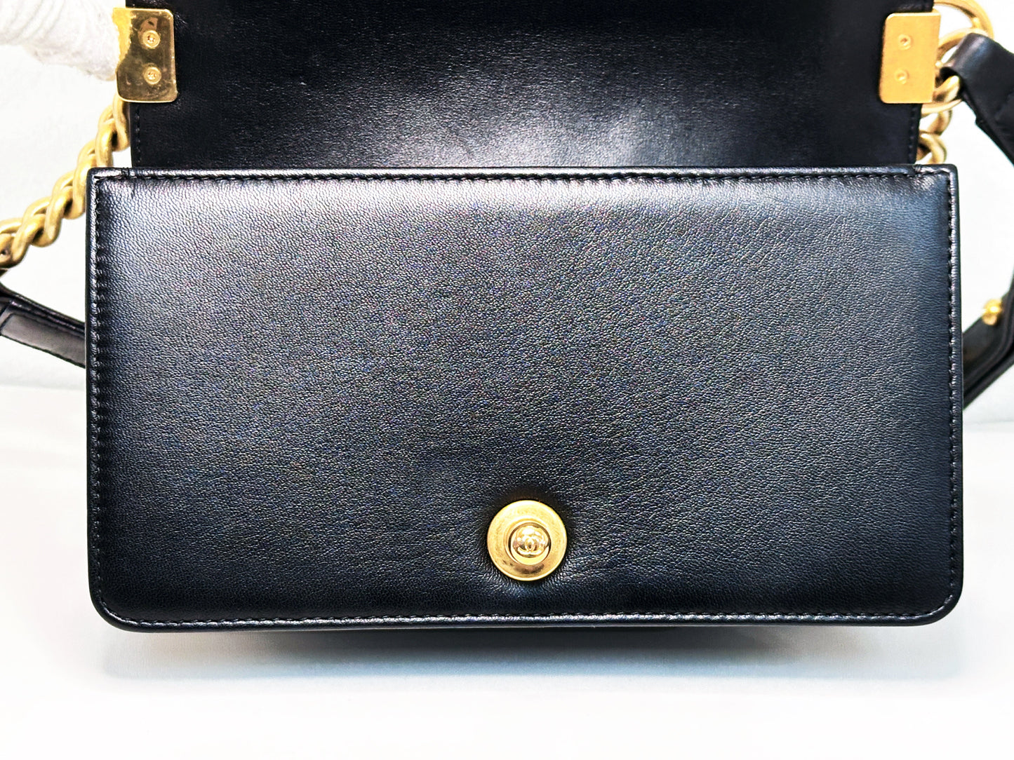 CHANEL SMALL BOY BAG CAVIAR BLACK GHW 2457 holo card