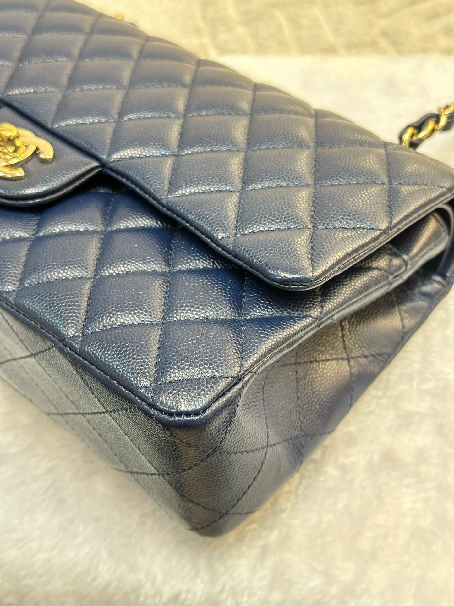 Chanel Medium Classic Caviar Double Flap Navy Blue Bag LGHW