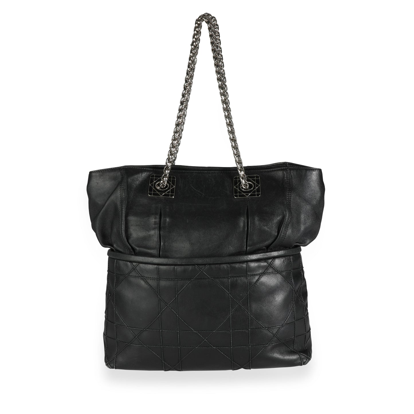 CHRISTIAN DIOR Black Cannage Lambskin Granville Chain Link XL Tote