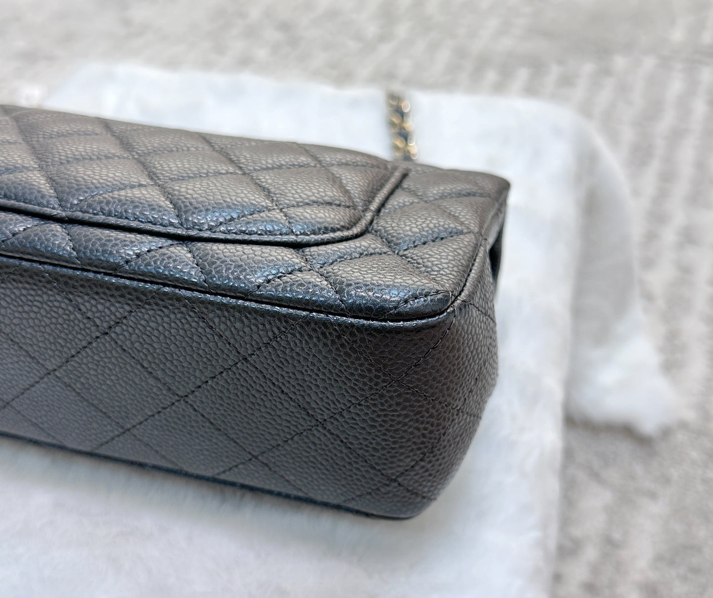 Chanel Classic Mini Rectangular 18S Dark Gray/Grey Quilted Caviar LGHW