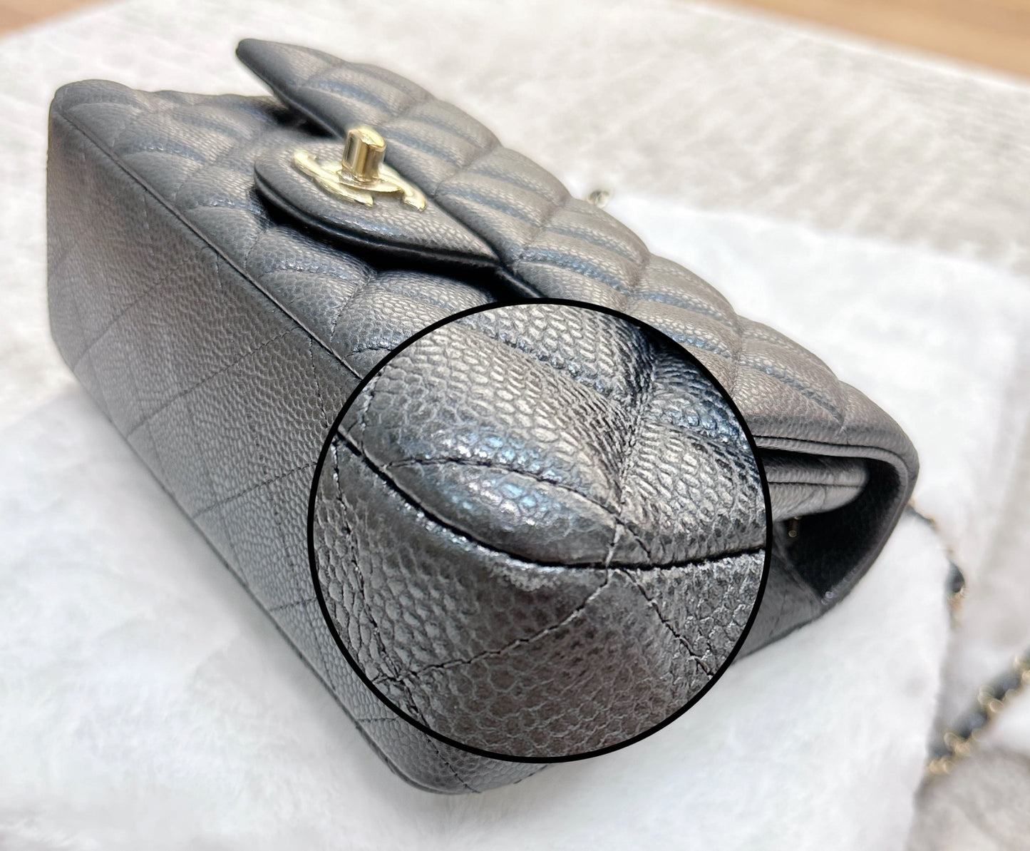 Chanel Classic Mini Rectangular 18S Dark Gray/Grey Quilted Caviar LGHW