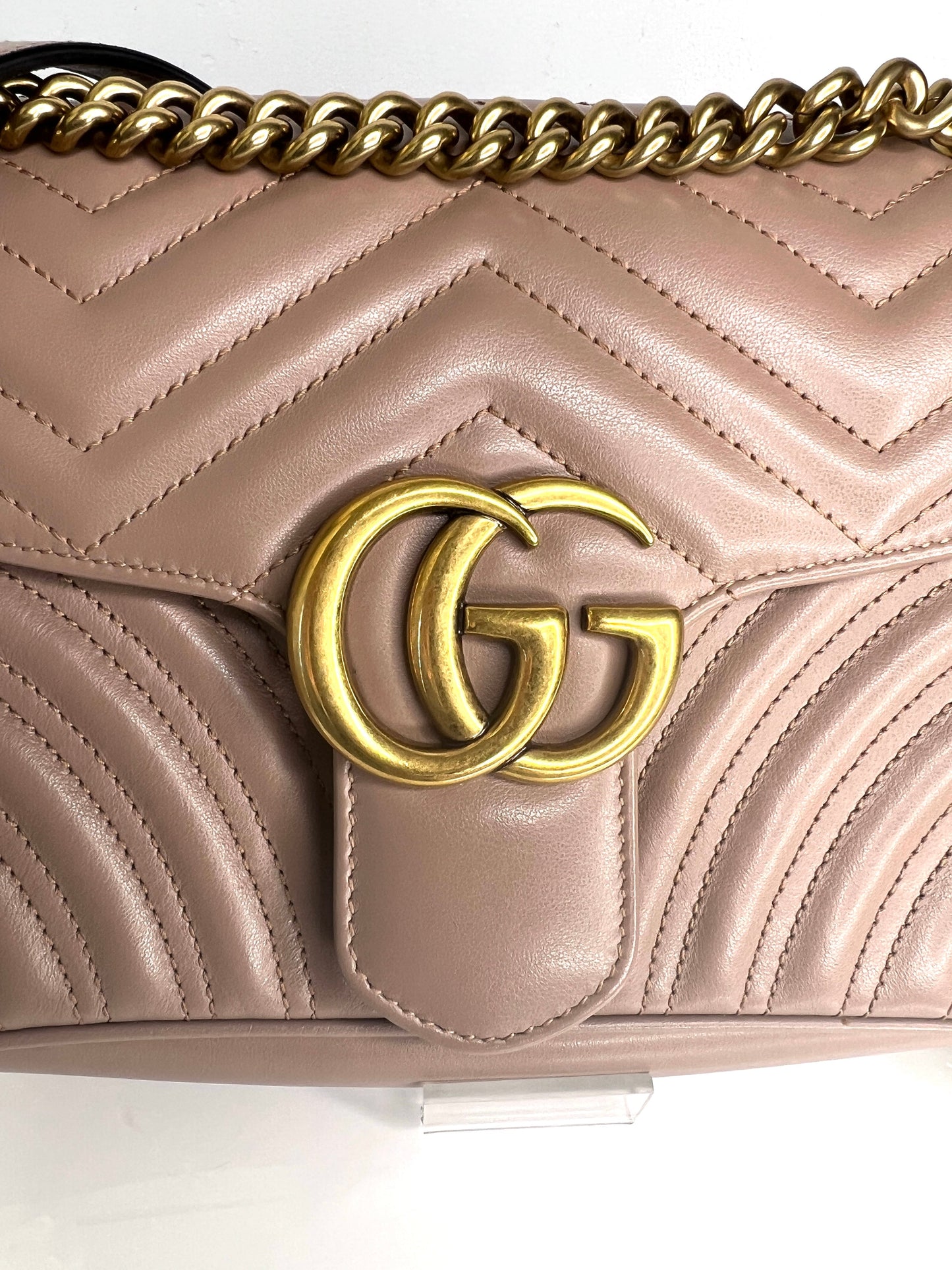 Gucci Preloved Marmont Medium Beige Leather Shoulder Bag
