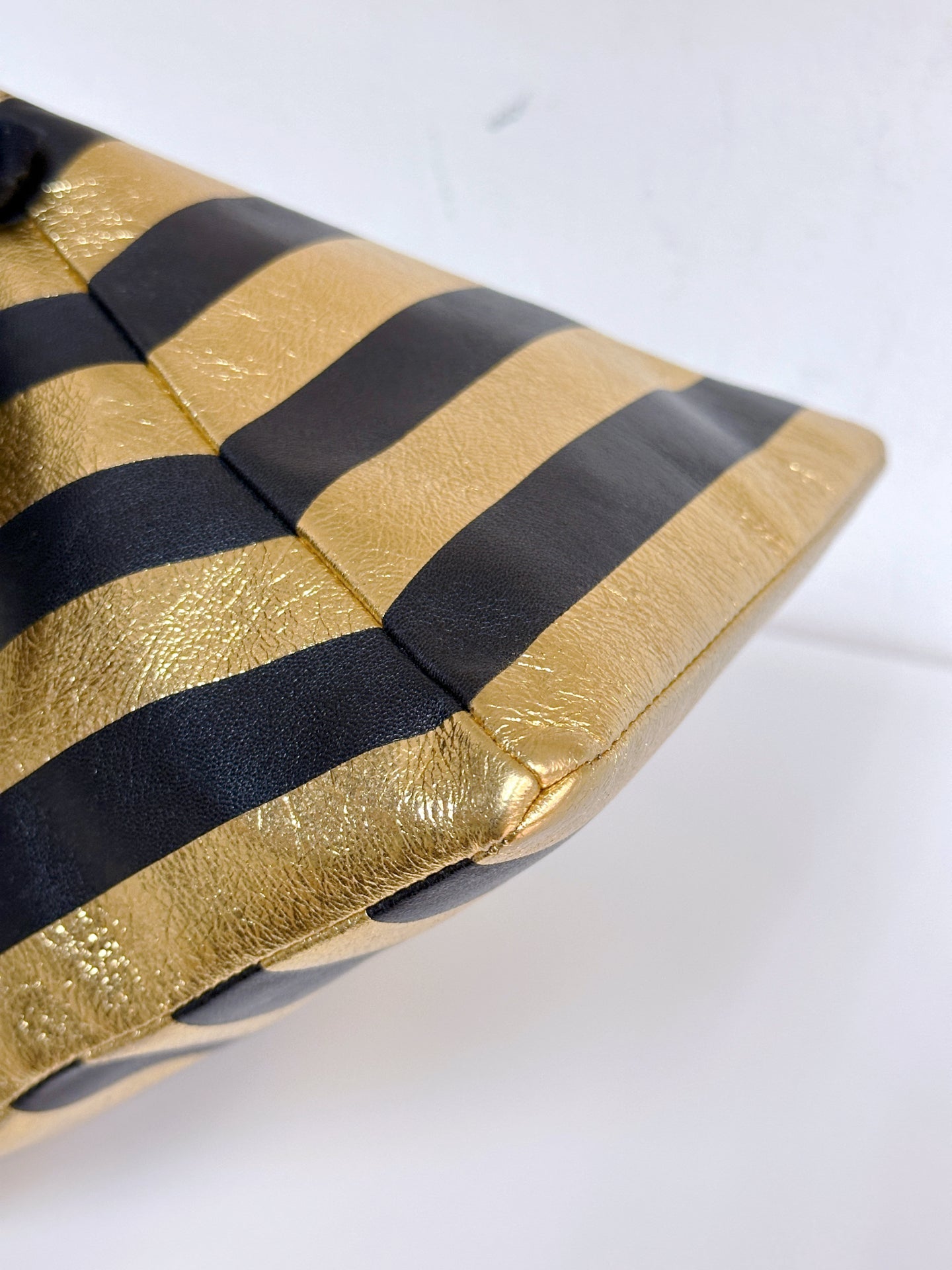 Chanel Metallic Lambskin CC Kheops Pyramid Bag Gold Black 2819 holo card