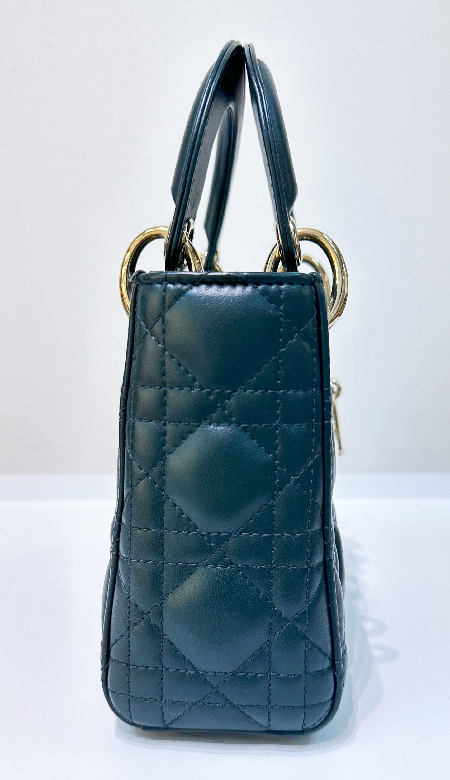 CHRISTIAN DIOR Lambskin Cannage Mini Lady Dior Dark Green