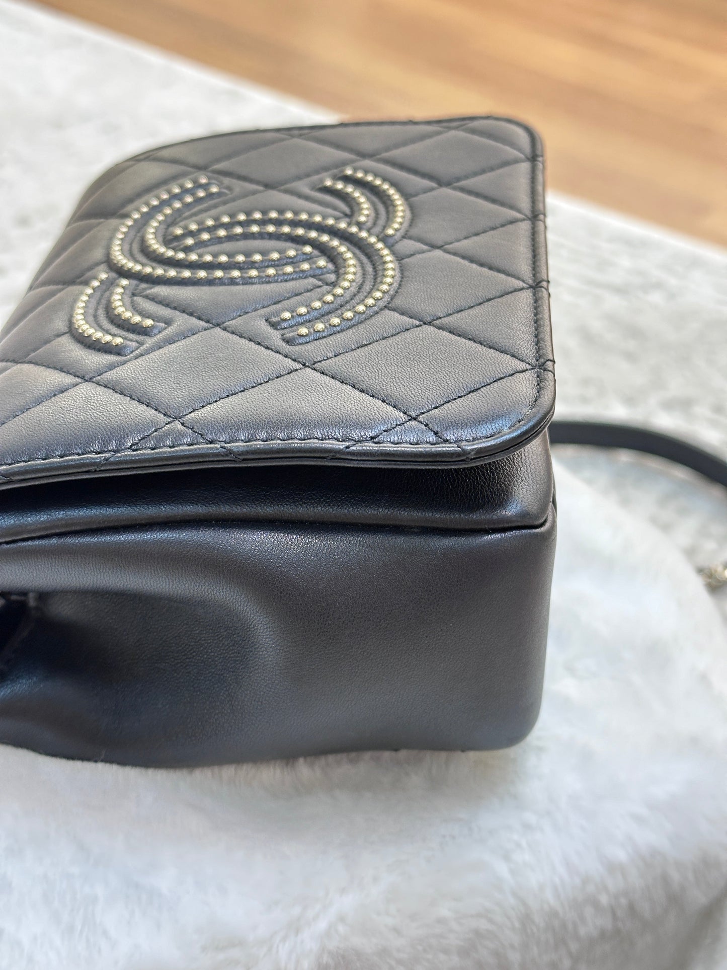 CHANEL Lambskin Quilted Studded Beauty Begins Flap Black