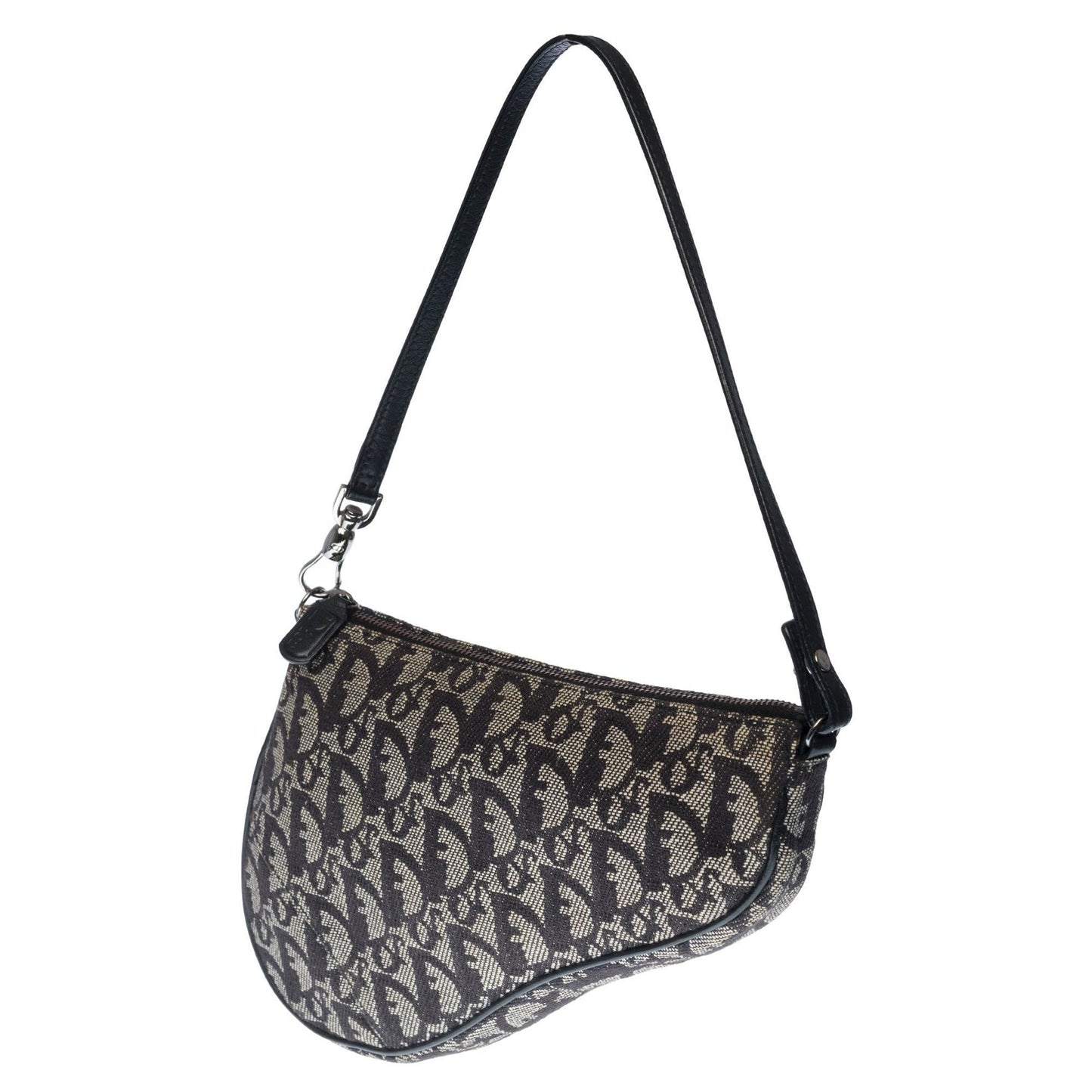 CHRISTIAN DIOR Gorgeous Saddle shoulder bag in navy blue monogram canvas, SHW