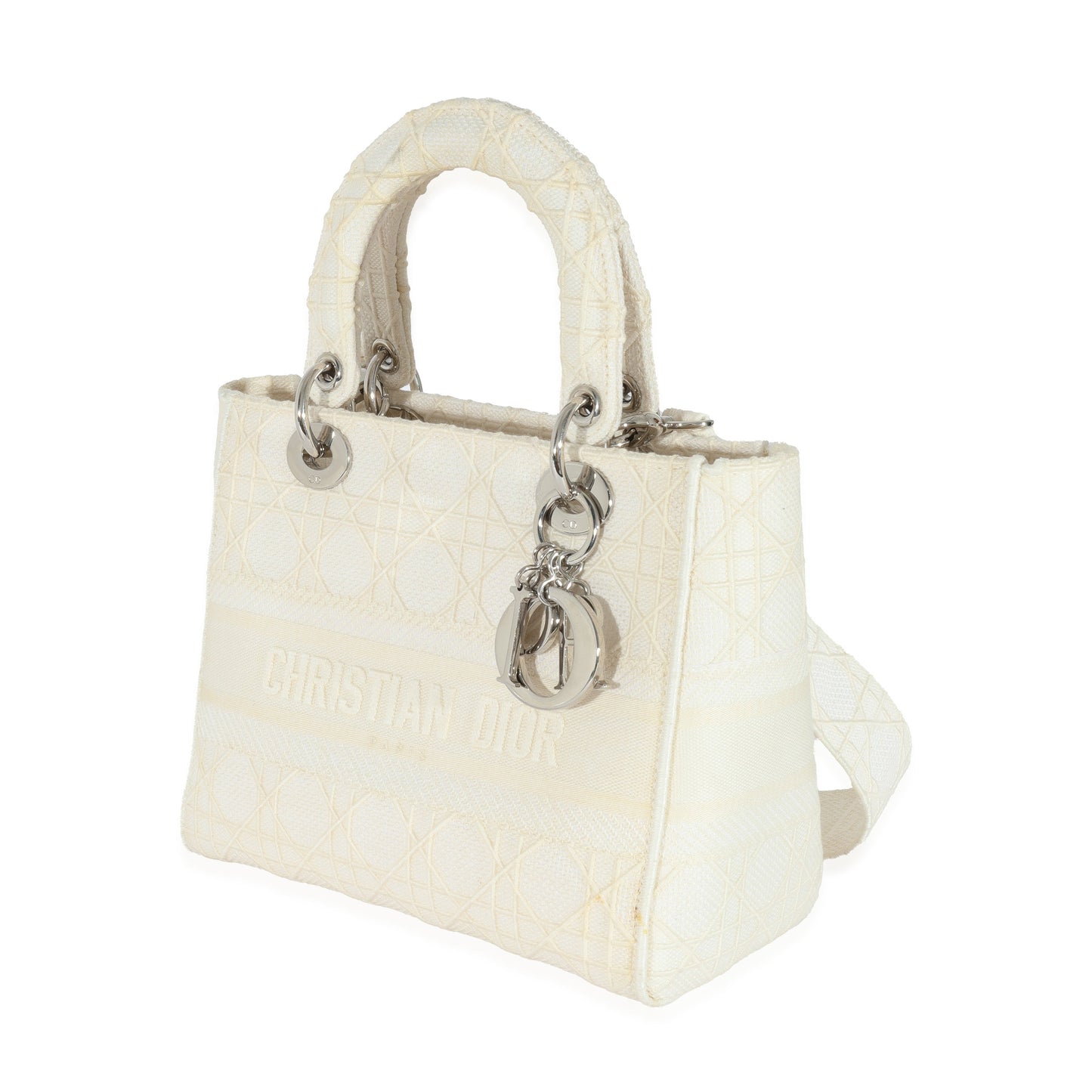 CHRISTIAN DIOR Cannage White Canvas D-Lite Lady Dior