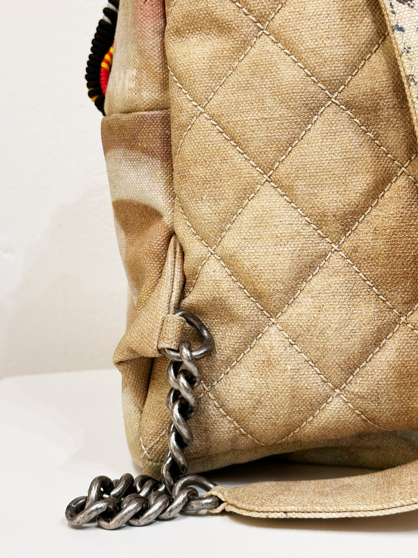 Chanel Graffiti Printed Canvas Medium Backpack Beige 1958 holo card