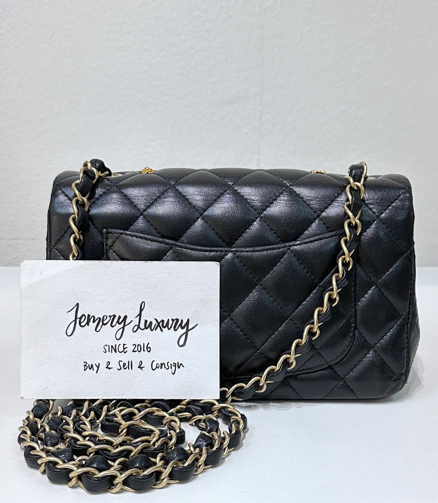 Chanel Mini Rectangular Lambskin Quilted Studded Flap Black