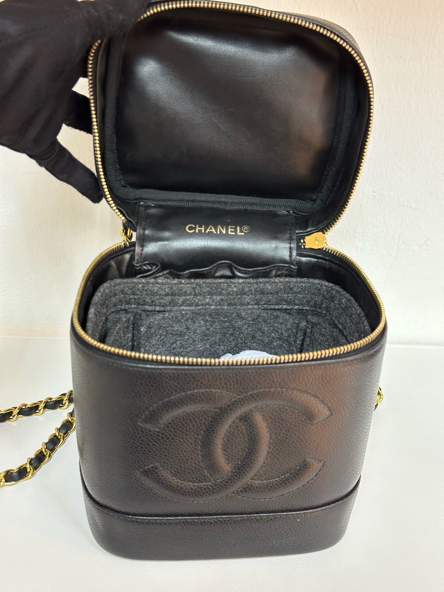 Chanel Vintage Vanity Case Black Caviar GHW 2 holo card