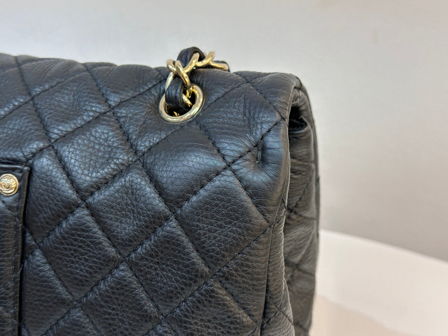 Chanel 2017 Calfskin Quilted XXL Travel Flap shoulder bag Black GHW 2382 holo card