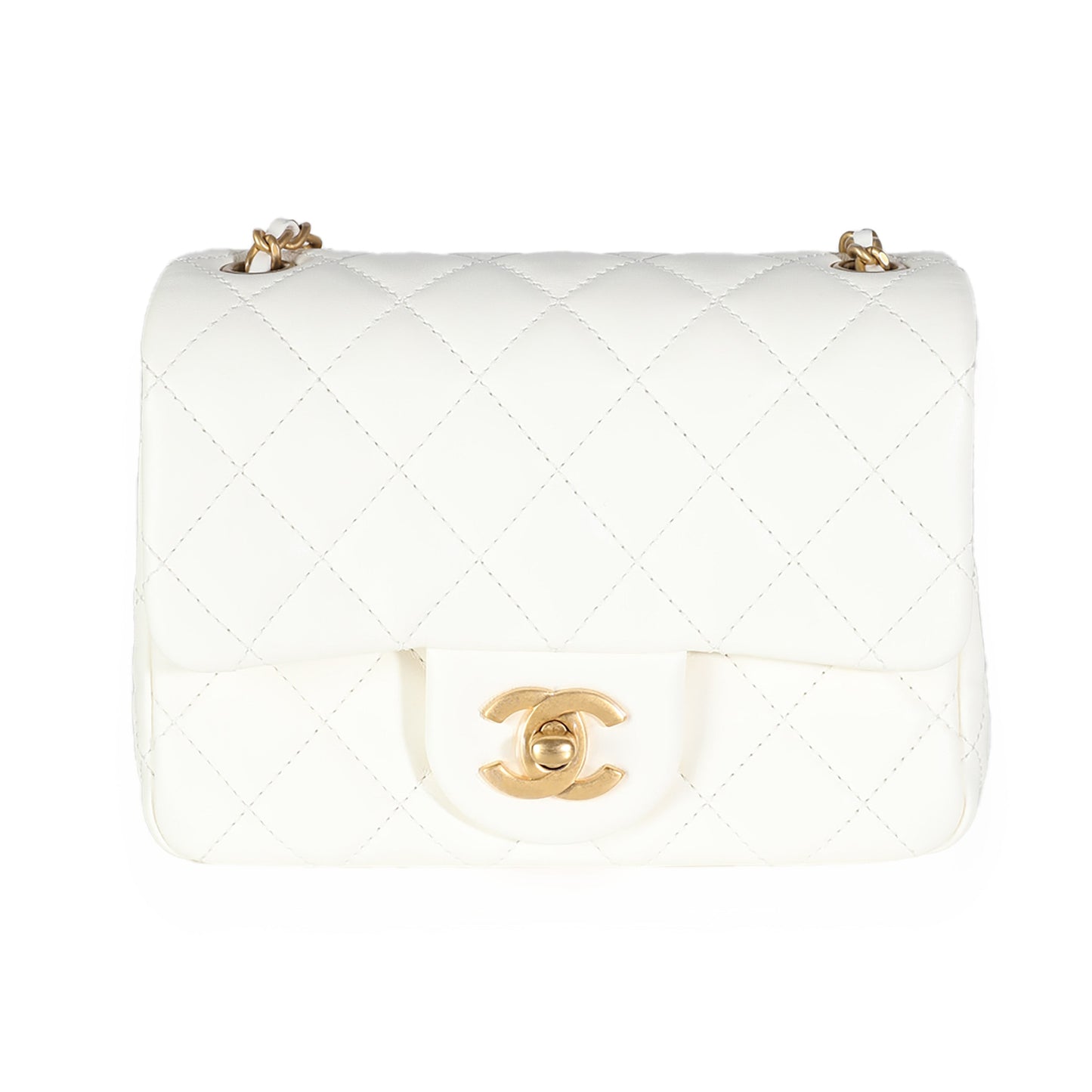 White Lambskin Pearl Crush Mini Flap