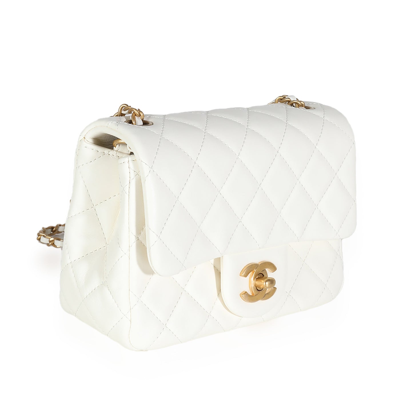 White Lambskin Pearl Crush Mini Flap