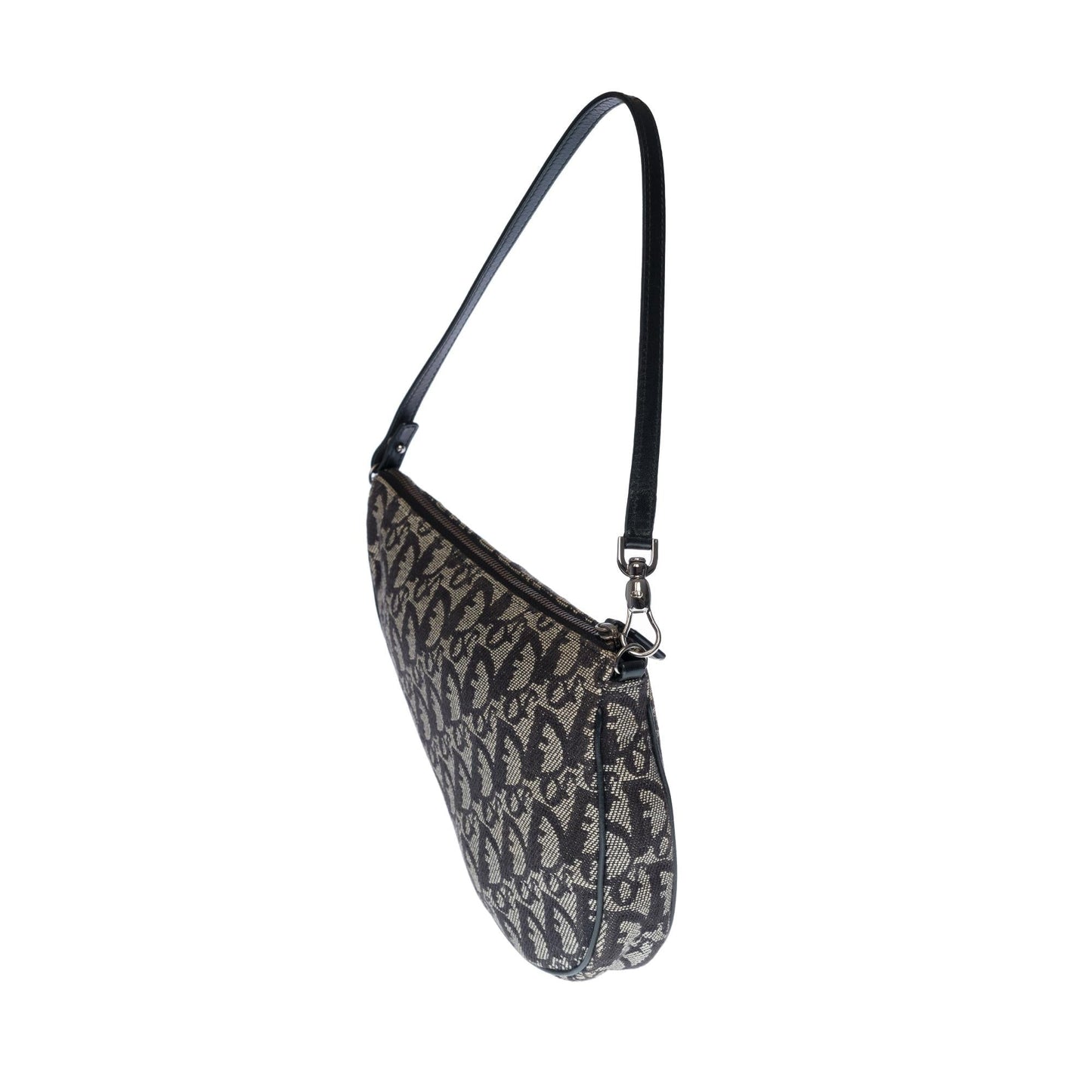CHRISTIAN DIOR Gorgeous Saddle shoulder bag in navy blue monogram canvas, SHW